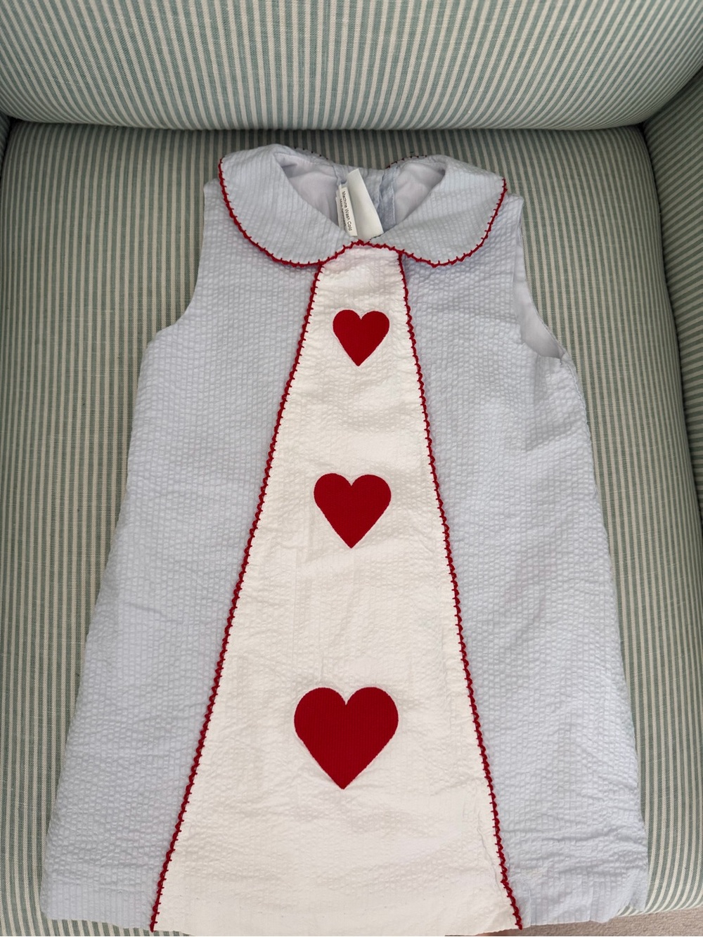Zucchini Kids Blue Seersucker Dress with Red Heart
